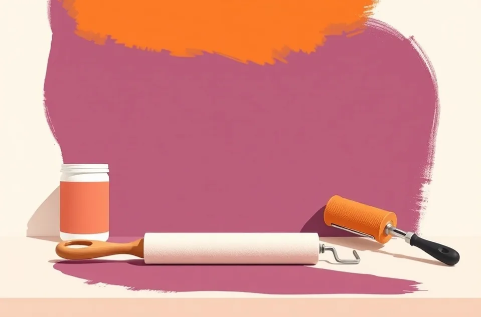 Outils de peinture disposés dans l'ordre des étapes du chantier