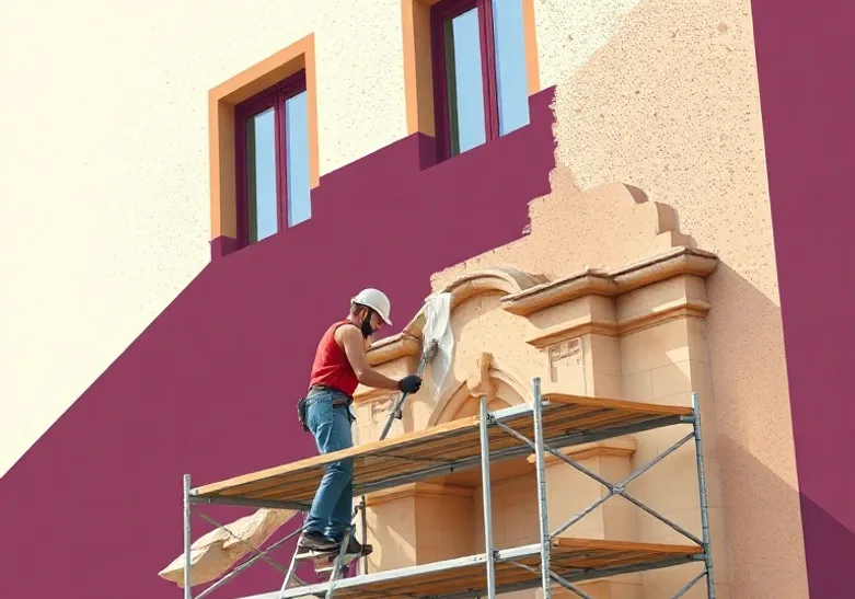 Ravalement de façade en pierre, nettoyage et application d'enduit